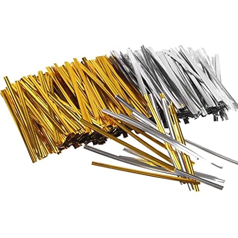 RED FOREST E-COMMERCE CO, LTD 1500 Pieces 4 Inch Metallic Twist Ties for Sweet Bags Cellophane Bags Gift Wrap, Gold and Silver Cover