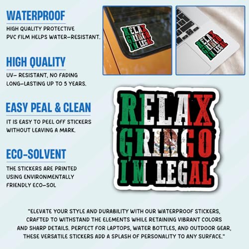 Image of 3Pcs Relax Gringo Im Legal Sticker, Relax Gringo I'm Legal Sticker for Car, Relax Gringo Calcomanias De Mexico Funny Immigrant Calcomanias Mexico Mexican Cactus Stickers for Truck Car Helmet (N7)
