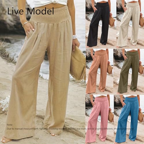 Continentau Women's Smocked Waist Wide Leg Palazzo Pants, Gauze Pants Women, High Waisted Linen Pants Women2
