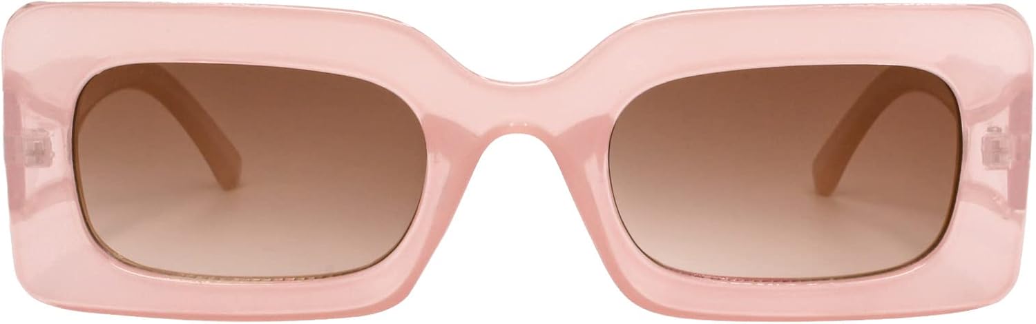Hanj Square Trendy Sunglasses Womens Men Colorful Retro Rectangle Sun Glasses Vintage Shades Nude Beige Pink