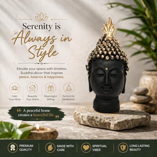 Image of ZAICUS Buddha Head Showpiece for Home Decor, Meditating Buddha Statue Figurine for Living Room, Office Desk, Meditation Room, Zen Decor & Housewarming Gift