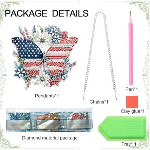 Image of 4th of July Diamond Painting Hanging Ornament Kit, Patriotic American Flag Butterfly Wreath DIY Diamond Art Acrylic Pendant, Diamond Painting Kit for Adults Independence Day Home Window Wall Decor