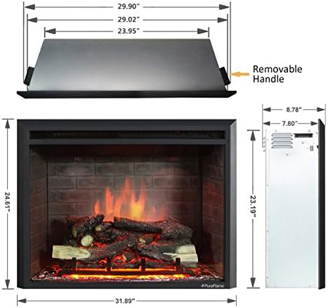 PuraFlame Western Electric Fireplace Insert with Fire Crackling Sound, Remote Control, 750/1500W, Black, 29 59/64 Inches Wide, 23 3/16 Inches High - Thumbnail 3
