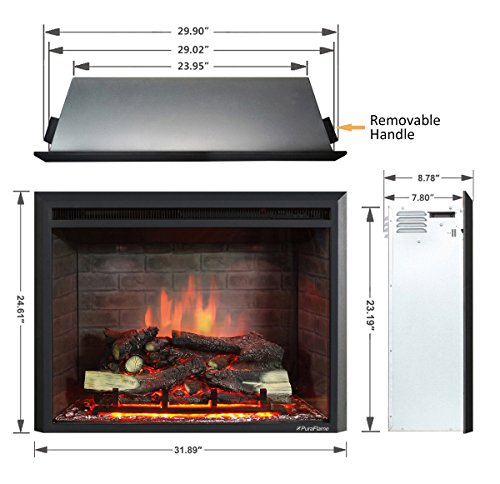 Image of PuraFlame Western Electric Fireplace Insert with Fire Crackling Sound, Remote Control, 750 /1500W, Black, 29 59 /64 Inches Wide, 23 3 /16 Inches High