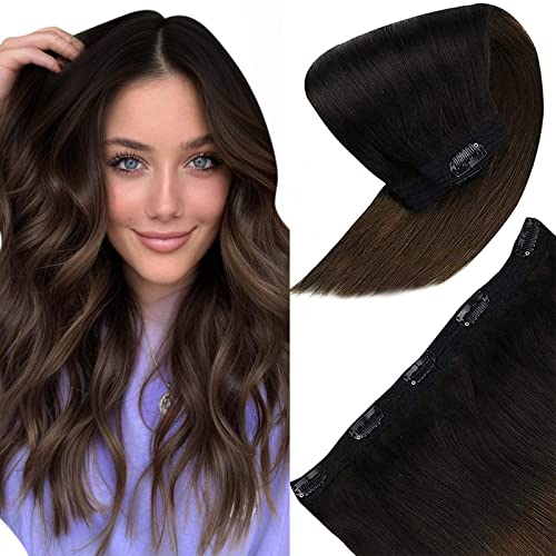 Sunny Clip in Ombre Hair Extensions 18 Inch One Piece Off Black Ombre To Dark Brown Clip in Hair Extensions Remy Human Hair One Piece Silky Straight With 5 clips 70G