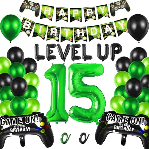 Decorazioni per Feste di Videogiochi 15 anni, Palloncini Compleanno 15 anni Ragazzi, Palloncino Controller Gioco 15, Tema Giocatore per Decorazione la Festa 15 anni Compleanno