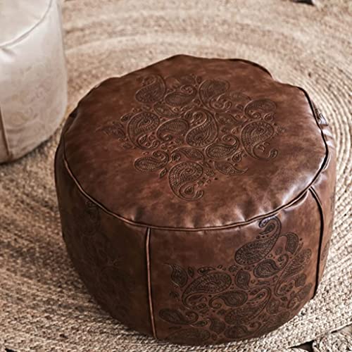 Pouf carré en cuir synthétique marron, repose-pieds ottoman de sol fixe - 5