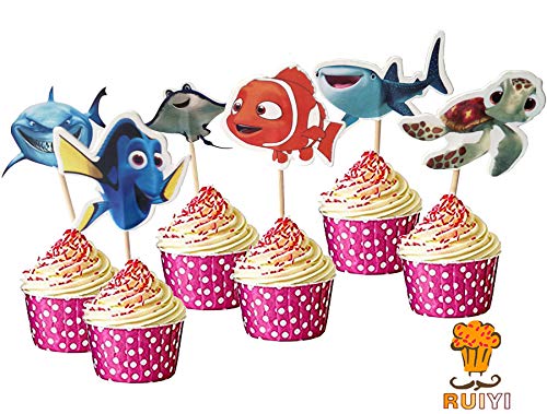 48Pcs Cake Toppers For Finding Nemo, Kids Birthday Party Cake Decoration Supplies #TOP3