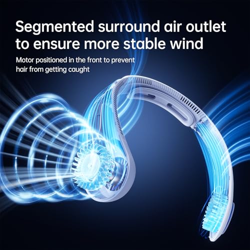 Image of JISULIFE Portable Neck Fan Upgraded, Neckbrace Personal Hands Free, 5 Speed Gears Adjustment, 5000 mAh Wearable Bladeless Quiet Rechargeable for Outdoor Indoor, Gifts for Women Men- Sunny Blue
