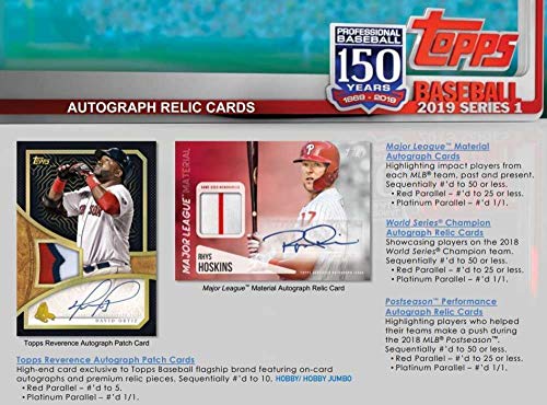 2019 Topps Baseball Series #1 Unopened Blaster Box of Packs with 99 Cards Including One EXCLUSIVE MLB 150th Anniversary Commemorative Patch Relic Card - Thumbnail 7