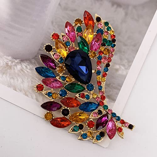 Image of SELOVO Rhinestone Crystal Big Large Brooch Pin Jewerly Accessory Gold Tone