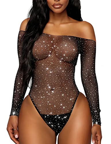 RSLOVE Women's Sexy Mesh Lingerie Sparkle Fishnet Bodysuit Babydoll One Piece Fishnet Teddy Black RSLOVE Women's Sexy Mesh Lingerie Sparkle Fishnet Bodysuit Babydoll One Piece Fishnet Teddy Black