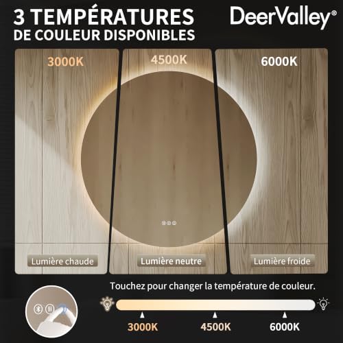 Miroir de salle de bain en verre trempé HD avec éclairage LED haut de gamme