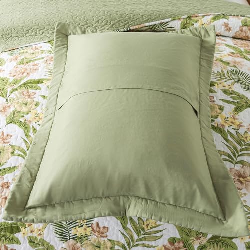NEWLAKE Cotton Bedspread Quilt Sets - Reversible Patchwork Coverlet Set, Green/Pink Floral Pattern, Queen Size