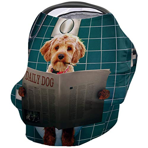 授乳ケープ 人気 ポンチョ 授乳カバー 犬 トイレで新聞を読んでいるヨークシャーテリア 母乳育児スカーフ 360度安心 伸縮性 通気性 授乳服 ベビーカーカバー 出産祝い フリーサイズ ショッピングスカーフ ショール