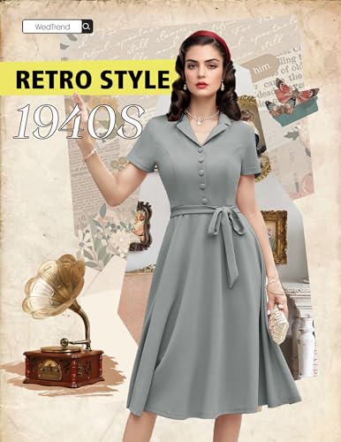 Image of Wedtrend Women's Vintage Tea Dress, Short Sleeve Cocktail Party Dress Work Church Casual Dress