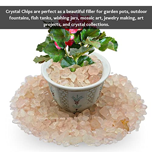 Image of Amazing Gemstone Rose Quartz Crystal Chips Aquarium Gravel Rocks - Rose Quartz Chips Bulk Fish Tank Gravel, Small Tumbled Stone Chips and Tiny Crystals for Decoration (AAA Grade) (1000+ Carat Chips)