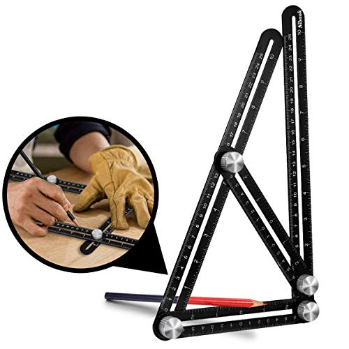 Multi Angle Measuring Ruler, Sibaok Universal Angularizer Template Professional Precise Tools, Premium Aluminum Alloy Metal Ruler for DIY Handymen Builders Carpenters (With Plush Pack & Pencil)