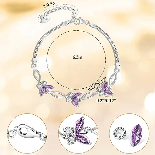 Image of Sterling Silver Butterfly Link Bracelet for Women,Adjustable Charming Dainty Jewelry,Ideal Gift for Mom,Wife and Her
