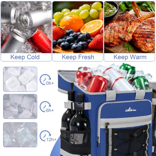 Image of Cooler Backpack Insulated Cooler Bag for Men & Women | 40 Cans Insulated Picnic Backpack with 2 Leak Proof Compartments for Picnic, BBQ Camping, Beach, Hiking, Blue