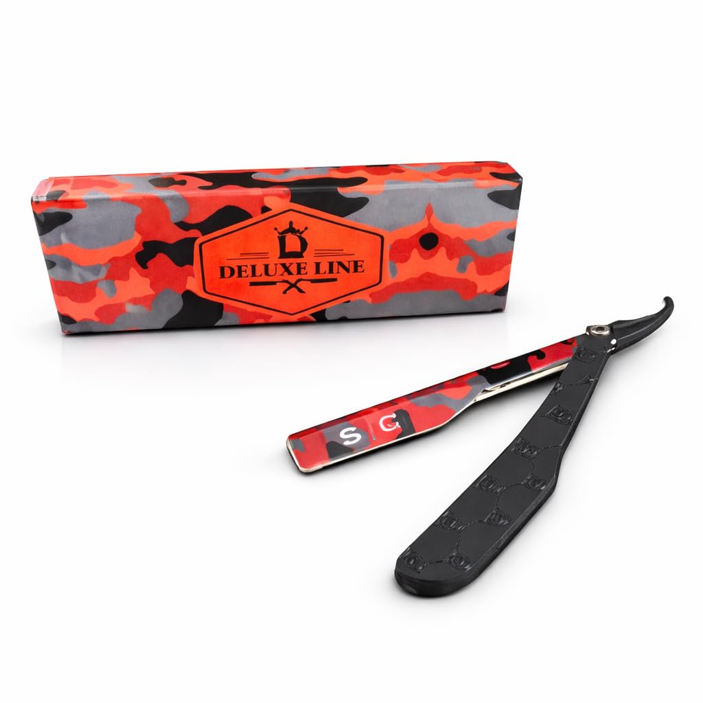 StyleCraft x Deluxe Line Professional Barber - Maquinilla de afeitar recta camuflaje rojo | Hoja no incluida