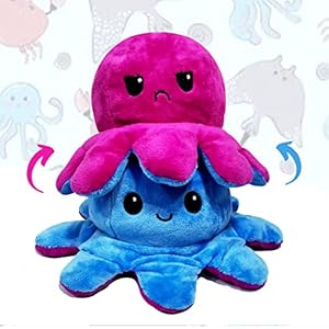Giant Reversible Octopus Plush large – Happy and sad moody octopus stuffed toy- 40cm Big XXL size- flippy Octopus…