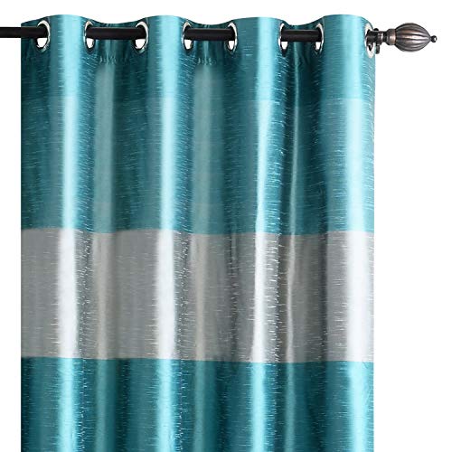 Image of Deco Window Polyester Blackout Striped Opaque Curtains 5 Feet Long Set Of 2, Room Darkening (Eyelet,Turquoise, 5Ft) Opaque Curtains For Bedroom And Living Room