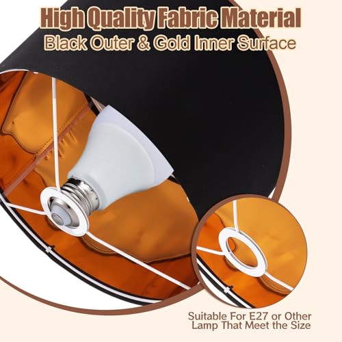 2 Pack Black Fabric Drum Light Shade, 30 x 20cm Pendant Lampshade, Modern Golden Inner Ceiling Light Shade for Table Lamp Bedside Lamp Floor Lamp - Image 3