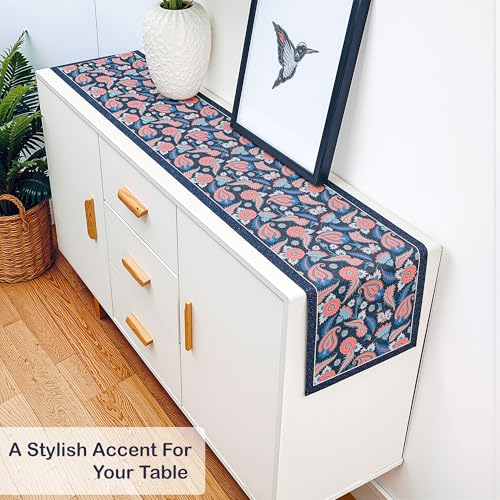 Image of Heart Home Velvet 13x72 Inch Table Runner for Home Decor | 6 Seater Dining Table Place Mat Elegant Soft Feel /Machine Washable | Pyramid 1235 - Navy Blue