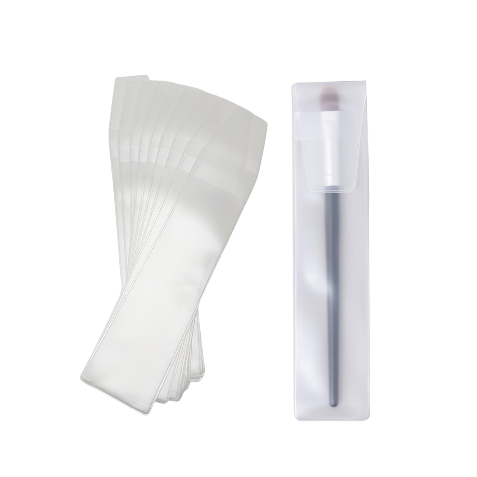 10Pcs 55x211mm/2.2x8.3 inch Translucent Frosted EVA Makeup Brush Guard Protectors Make Up Brush Holding Pouch Organizer Cosmetic Brushes Pen Portable Bags for Travel Home Use (Not Include Brushes)