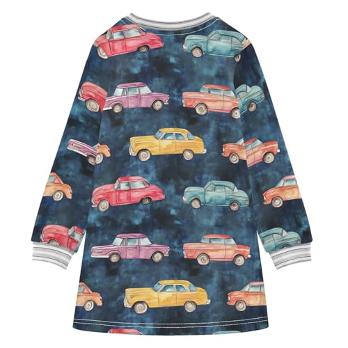 Retro Cars Girls Dresses Long Sleeve Sweatshirt Dress for Girls Winter Toddler Casual A Line Dresses Size 2-8T2
