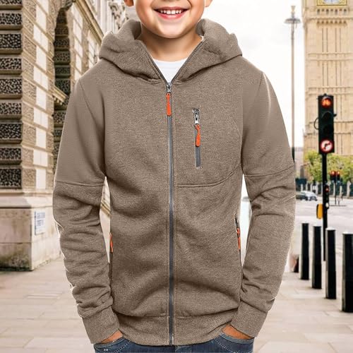 Boys Solid Sweatshirt with Hood Long Sleeve Zip Up Slim Fit Hoodies Fall Warm Casual Pullover Tops with Pocket4