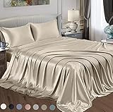 Satin Radiance 204 1XSS Luxury Charmeuse Satin Sheet Set with Deep Fitting Pockets, 3 Piece Sheet and Pillowcase Set - Twin XL, Mocha