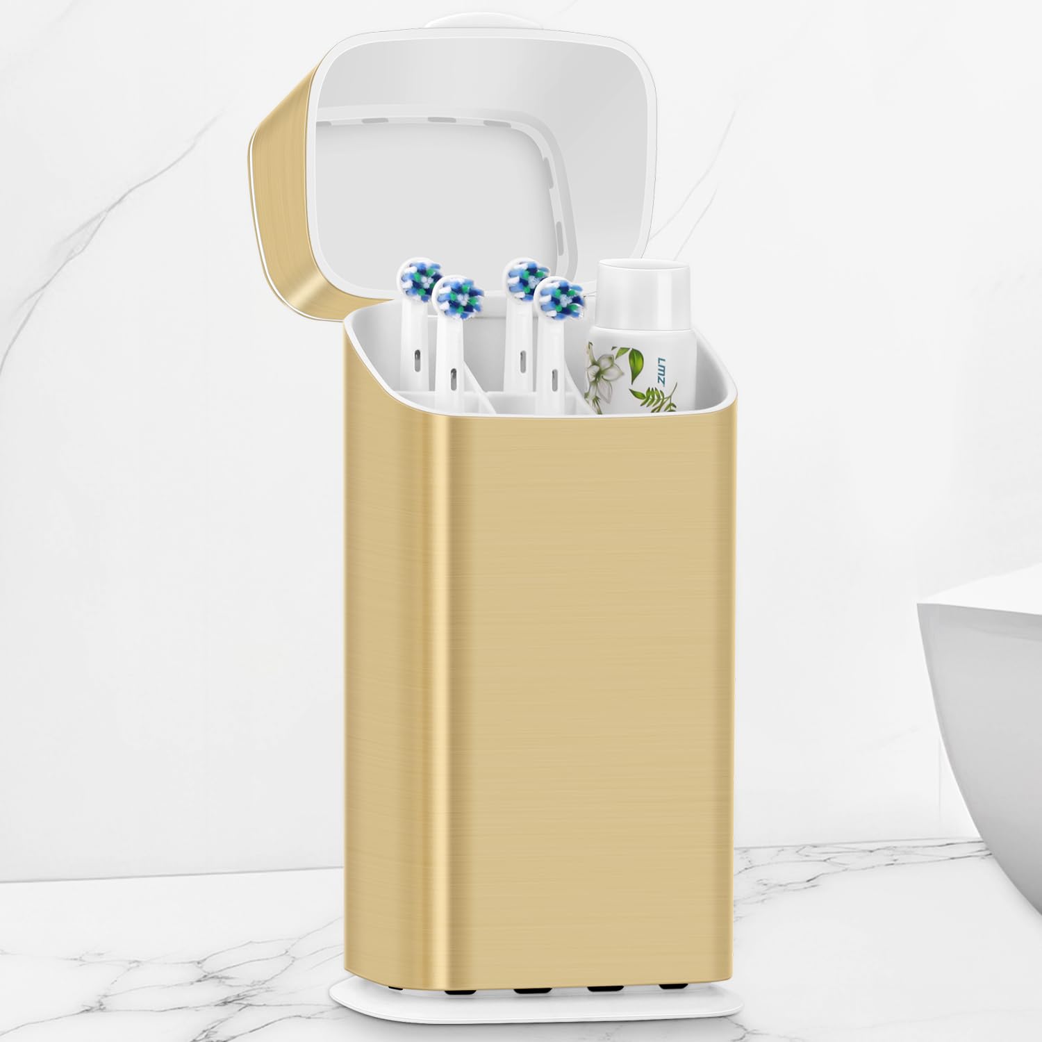 GFWARE Portaspazzolino elettrico dorato – Portaspazzolino coperto per bagno con drenaggio, antipolvere portaspazzolino con coperchio, organizer per spazzolino da bagno