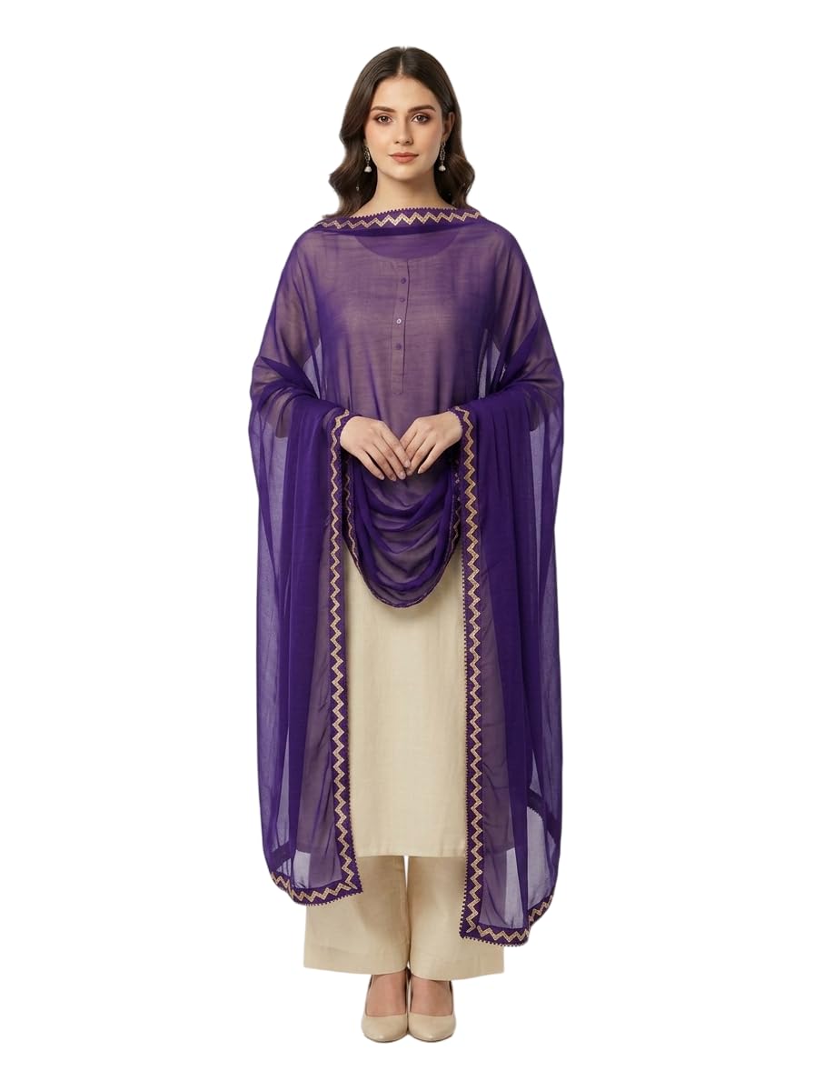 src creations Chiffon Dupatta with Zigzag Gold Border, 210 x 90 cm, Approx 95 Gram-picture-6