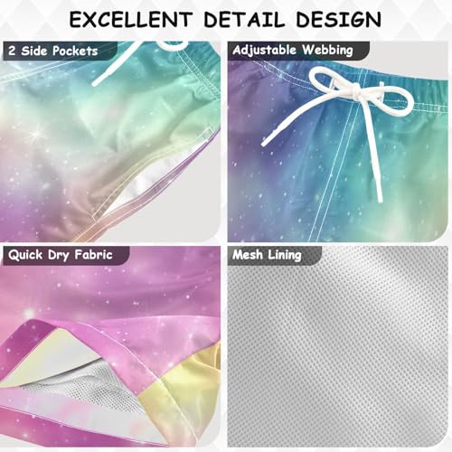 Pigsaly Boys' Swim Board Shorts Rainbow Pink Gradient Boy's Swim Trunks Kids Swimwear M3