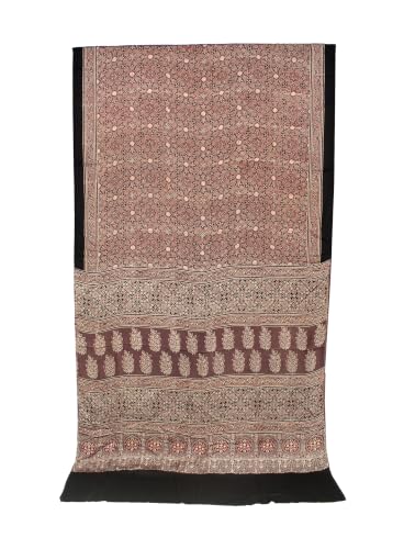 Image of Ethnics of Kutch Womenss Ajrakh Modal Silk Natural Dye Hand Block Print Saree with Blouse Piece - 5.5 Mtr Length
