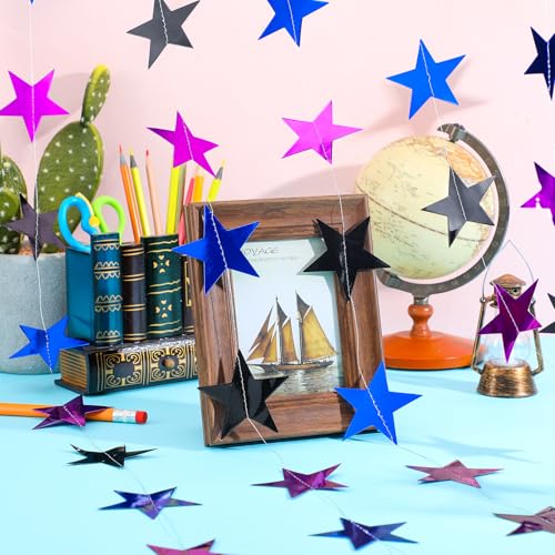 Image of Patelai Glitter Star Garland Banner 2026 Graduation Decor 130 Feet Star Hanging Banner Twinkle Backdrop for Party Birthday Classroom Wedding Supplies(Blue,Black,Purple)