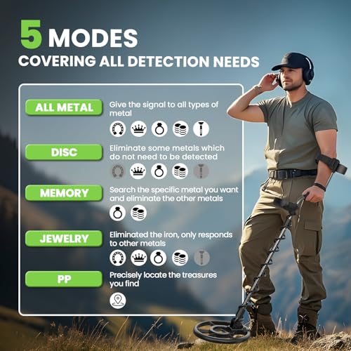 Image of DR.OTEK Metal Detector for Adults Waterproof, Professional Gold Detector Kit with Higher Accuracy, 10 inch IP68 Coil, 5 Modes, Backlight LCD Display, Advanced DSP Chip for Beach Underwater Hunting, Green