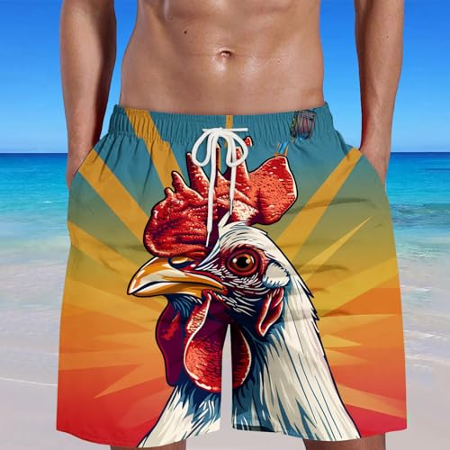 Zeiyignr Funny Swim Trunks Men's Cock Rooster Print Board Shorts Elastic Waist Drawstring Quick Dry Beach Shorts with Pocket2