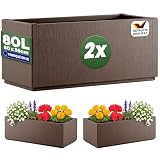 Casaria® 2X Jardinière Ethica Brun 80x36x36cm 80L résistante Fond d'écoulement Bac à Fleurs Pot de Fleurs Jardin Balcon