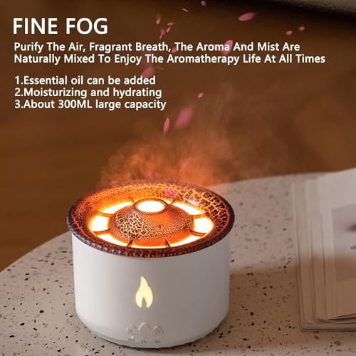 Image of Humidifier, Large 300ML Capacity, Waterless Auto-Off and Timer, With Flame and Volcano Atomization Modes, Volcano Aromatherapy diffuser for Bedroom, Office or Yoga (Ultrasonic Volcano)