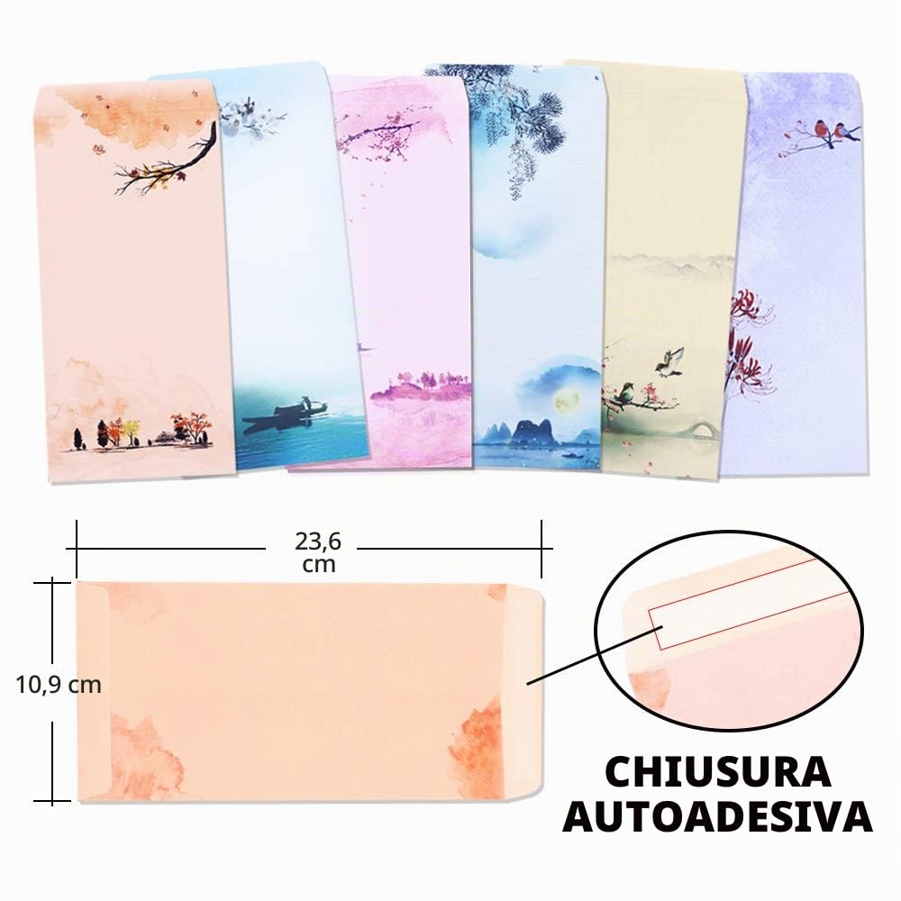 Set cancelleria giapponese carta lettere buste 48 fogli 24 buste pittura inchiostro