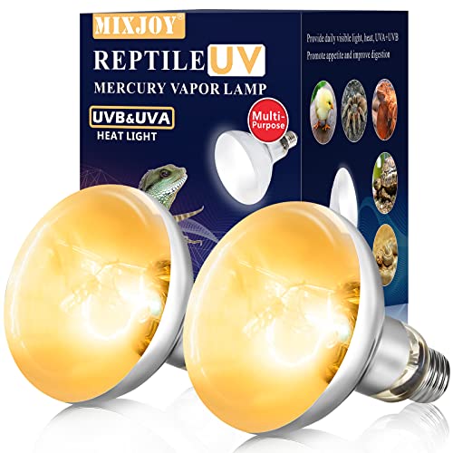 MIXJOY 2 Pack 100W Reptile Heat Lamp Bulb Full Spectrum UVA UVB Sun Light for Reptile and Amphibian Use