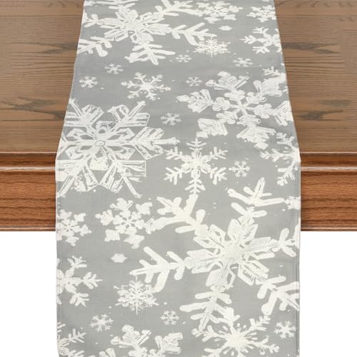 ZYKORT Tischläufer Winterlich, Grau Schneeflocke Tischläufer, 183 ×...