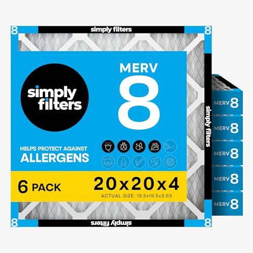 Image of Simply 20x20x4 Air Filter, MERV 8, 6 Pack, Furnace Air Filter for HVAC (Actual Size:19.5 inchx19.5 inchx3.63 inch) DUST, Pet, & Allergy Control