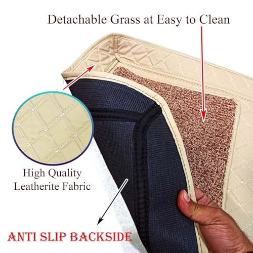 Image of CARNEST 7D Car Floor Mats Compatible with -Compass (2017-20) All Model, Set of 5 Pcs, 100% Waterproof Luxury Leather Triple-Stitch Car Foot Mat with Detachable Grass, Beige