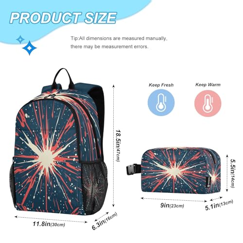 susiyo 3 in 1 Backpack Set with Insulated Lunch Bag Blue Background Red and White Lines Blue School Bags for Kids Travel School Backpack Set for Boys Girls Teens adult2