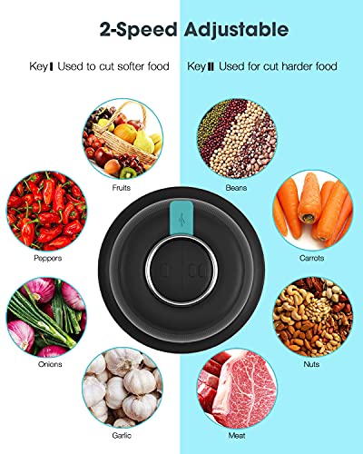 Electric Cordless Food Chopper, Olrid Mini Food Processor 600ml, Food Blender, for Chop Onion Garlic Vegetable Nut, Baby Food, 2-Speed Adjustable, BPA Free Glass Bowl - Black 4 Gallery Image