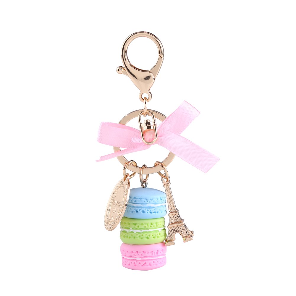 WalfrontMacarons Cake Hot Key Chain Hide Rope Pendant Fashion Keychains Car Keyrings Accessories Women Bag Charm Trinket (Blue)